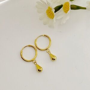 Raindrop Drop earrings Huggie Silver Solid S925 - SH029 Gold RainDrop